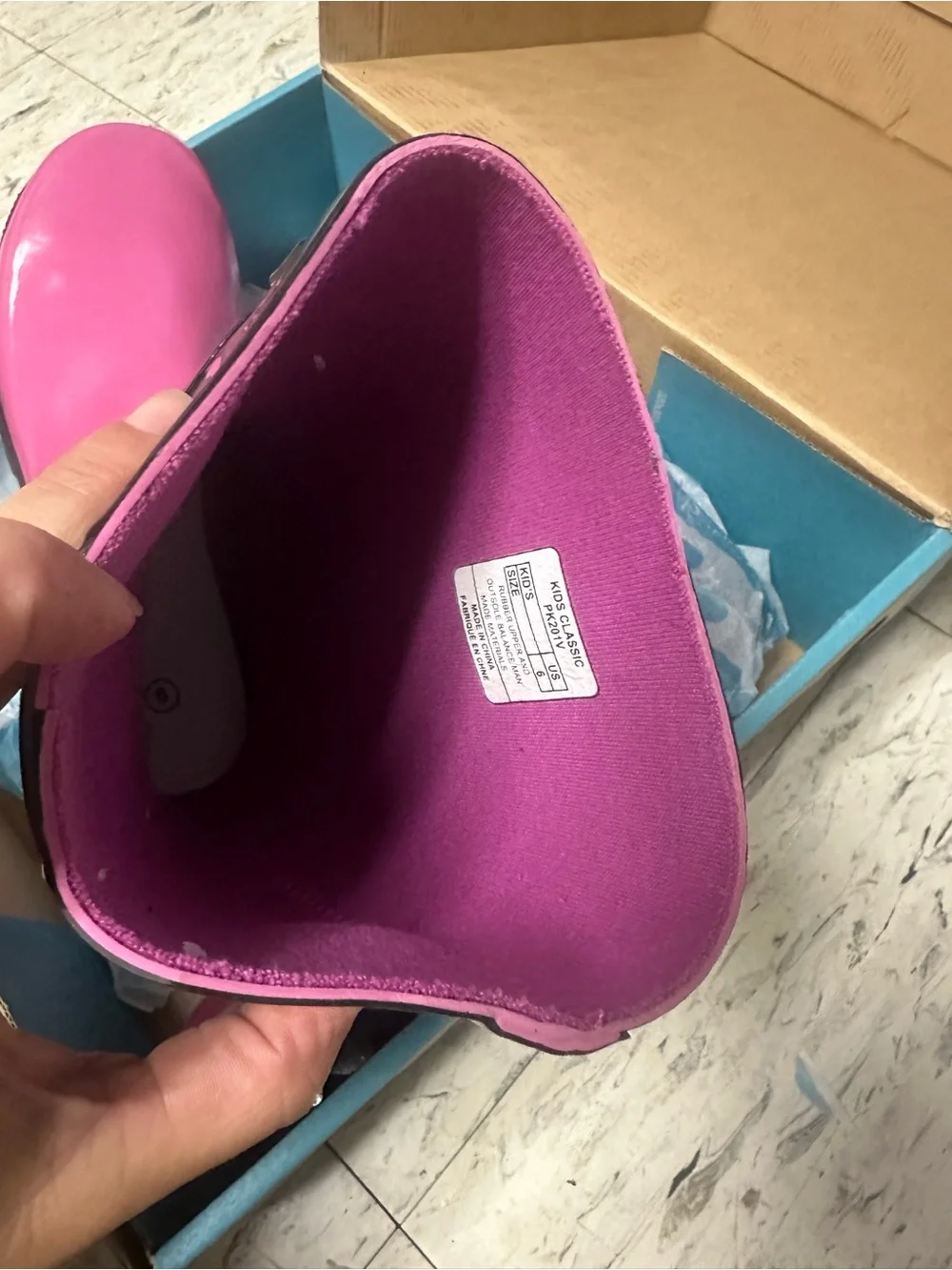Kids Waterproof Pink Patterned Rain Boots with Black Accents